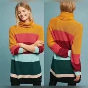 FARM RIO For Anthropologie Boldly Striped Turtle-Neck Sweater Dress!